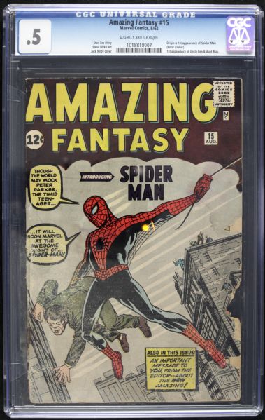 1962 Amazing Fantasy #15 Marvel Comics (CGC 0.5) Featuring the Origin and First Appearance of Spider-Man and First Appearance of Uncle Ben and Aunt May