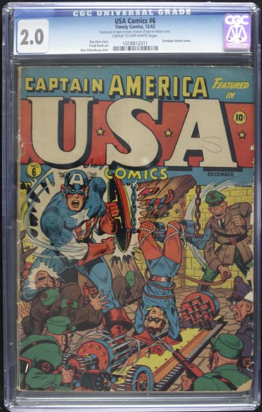 1942 USA Comics #6 Timely Comics (CGC 2.0) Featuring Captain America and a Bondage Torture Cover