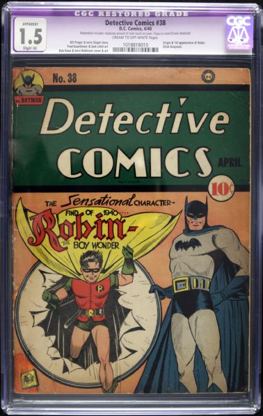 1940 Detective Comics #38 DC Comics (CGC 1.5) Featuring the Origin and First Appearance of Robin