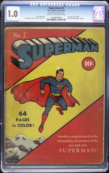 1939 Superman #2 DC Comics (CGC 1.0) Featuring Story by Jerry Siegel, Art by Joe Shuster and Full Page Ad for 1939 New Yorks World Fair Comics