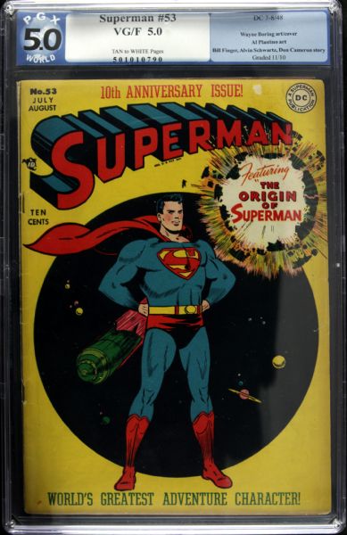 1948 Superman #53 DC Comics (PGX VG/F 5.0) Featuring Wayne Boring Art/Cover; Al Plastino Art; Bill Finger, Alvin Schwartz and Don Cameron Story; The Origin of Superman