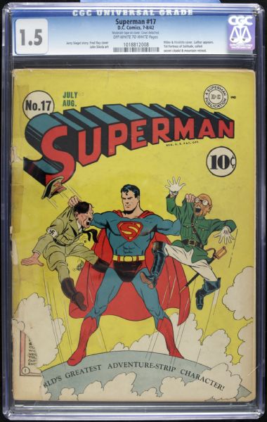 1942 Superman #17 Action comics CGC Graded (1.5) Hitler and Hirohito Cover 