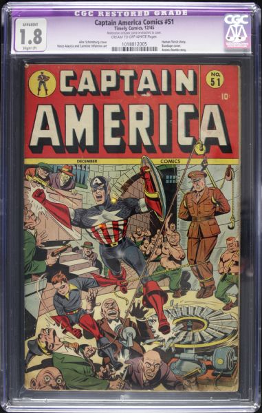 Captian America #51 CGC Restored Grade (1.8) Alex Schomburg /Infantino 1945