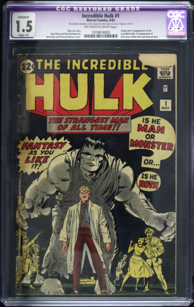 1962 Incredible Hulk #1 Marvel Comics (CGC Universal 1.5) Stan Lee Story Jack Kirby and Paul Reinman Art