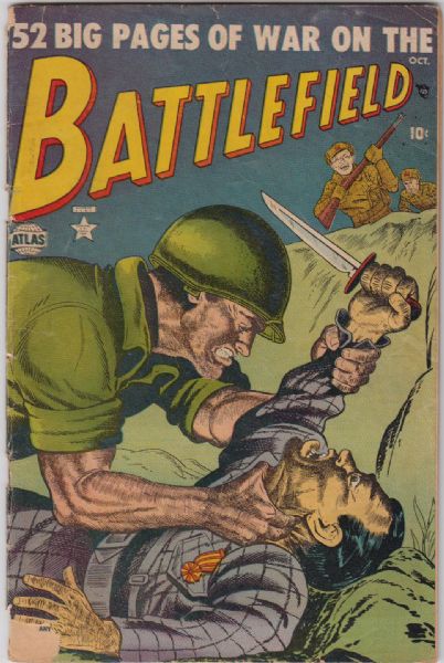 1952 Battlefield #1, 4 Marvel Comics (Featuring Carl Burgos Cover/Art; Russ Heath Interior Art; Hank Chapman Stories)