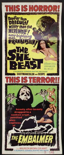 1966 The She Beast & The Embalmer Insert (14"x36") Original Movie Poster (MEARS Auction LOA)