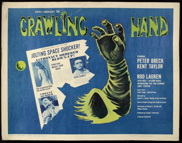 1963 Crawling Hand 1/2 Sheet (28" x 22") Original Movie Poster  (MEARS Auction LOA) With Alan Hale