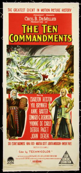 1956 The Ten Commandments Insert (14" x 36") Original Movie Poster w/ Charlton Heston Yule Brynner Vincent Price (MEARS LOA)