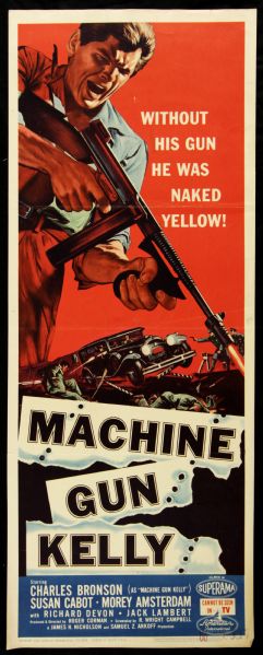 1958 Machine Gun Kelly Insert (14"x36") Original Movie Poster (MEARS LOA) Without His Gun He was Naked Yellow
