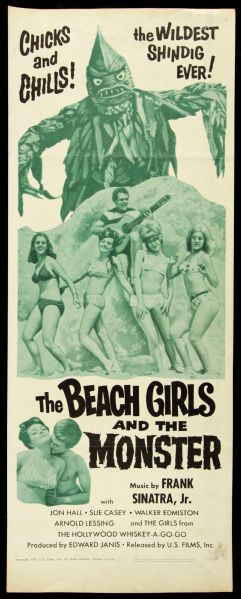 1965 The Beach Girls and the Monster Insert (14"x36") Original Movie Poster (MEARS LOA) Bikini Clad Women