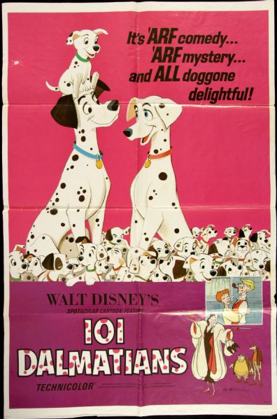 1969 101 Dalmatians 1-Sheet (27"x41") Original Movie Poster (MEARS LOA) Disney Classic
