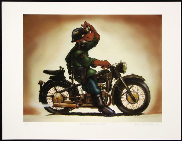 2006 Mark Bode Original Artwork "Lizard on a 1941 BMW Motorcycle" 17" x 22" Belgian Print (MEARS LOA) RARE