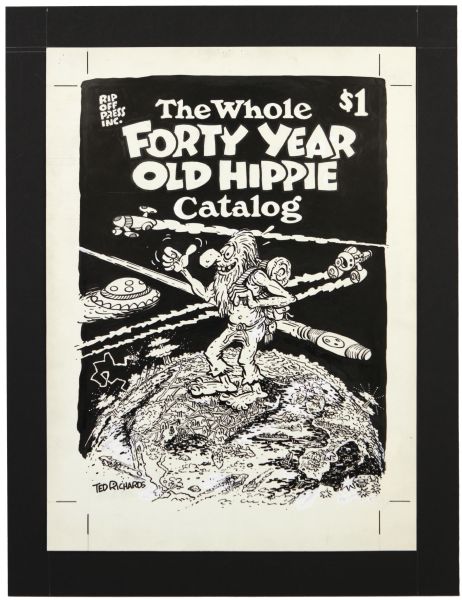 1970s Ted Richards "The Whole Forty Year Old Hippie Catalog Cover" 12"x16" Black and White Original Illustration Artwork (MEARS LOA) One of a Kind!!!