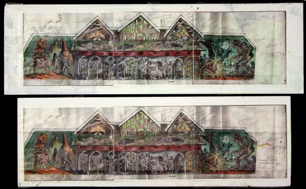 2010 Two Working Roughs Signed by Larry Todd "Haunted Mansion Blueprints" 10"x30" to 10"x33" Prints Affixed to Sheet Metal (MEARS LOA)