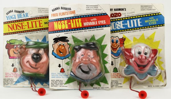 1976 Nose-Lite Cartoon Figures MIP Including Fred Flintstone Bozo The Clown & Yogi Bear 