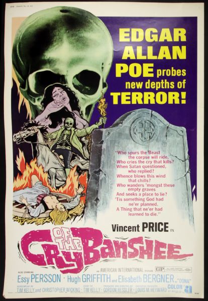 1970 Cry of the Banshee Original 40"x60" Movie Poster (MEARS LOA) Edgar Allan Poe Probes New Depths of Terror Starring Vincent Price