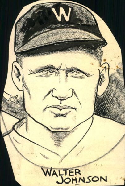 1916-27 Walter Johnson Washington Senators "The Sporting News Collection Archives" 4.5" x 6.5" Original Illustration Art (Sporting News Collection Hologram/MEARS Photo LOA) Unique 1:1
