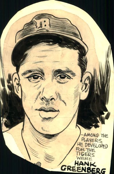 1933-46 Hank Greenberg Detroit Tigers "The Sporting News Collection Archives" 5" x 8" Original Illustration Art (Sporting News Collection Hologram/MEARS Photo LOA) Unique 1:1