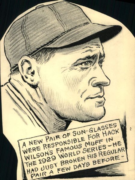 1929 Hack Wilson Chicago Cubs "The Sporting News Collection Archives" 5" x 7" Original Illustration Art (Sporting News Collection Hologram/MEARS Photo LOA) Unique 1:1