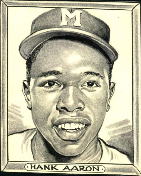 1954-59 Hank Aaron Milwaukee Braves "The Sporting News Collection Archives" Original Illustration Artwork (Sporting News Collection Hologram/MEARS Photo LOA)