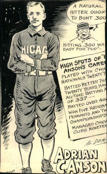1920s circa Adrian Anson Chicago White Stockings / Colts "The Sporting News Collection Archives" Original Illustration Artwork (Sporting News Collection Hologram/MEARS Photo LOA)