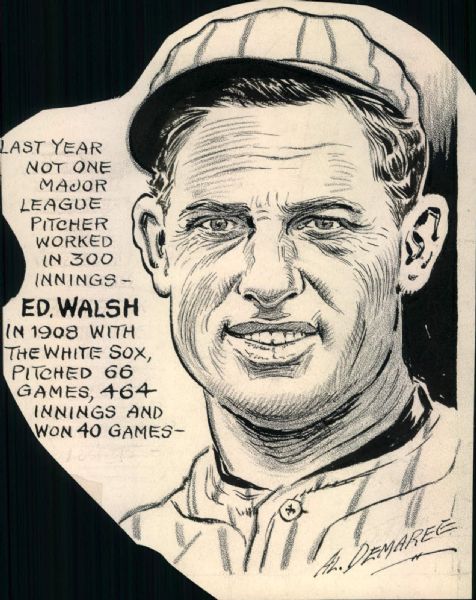 1909 Ed Walsh Chicago White Sox "The Sporting News Collection Archives" Original Illustration Artwork (Sporting News Collection Hologram/MEARS Photo LOA)