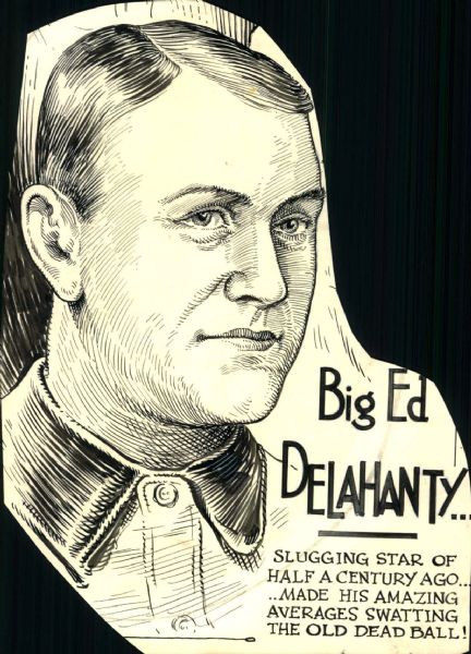 1940s Ed Delahanty Philadelphia Phillies "The Sporting News Collection Archives" Original Illustration Artwork (Sporting News Collection Hologram/MEARS Photo LOA)