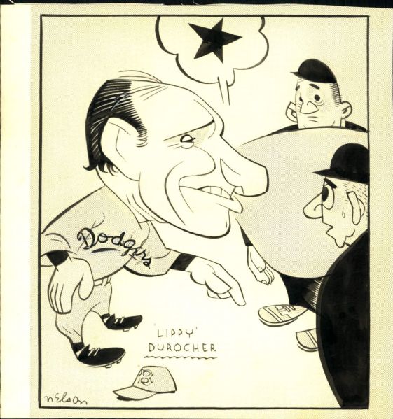1940s Leo Durocher Brooklyn Dodgers Caricature "The Sporting News Collection Archives" Original Illustration Artwork (Sporting News Collection Hologram/MEARS Photo LOA)