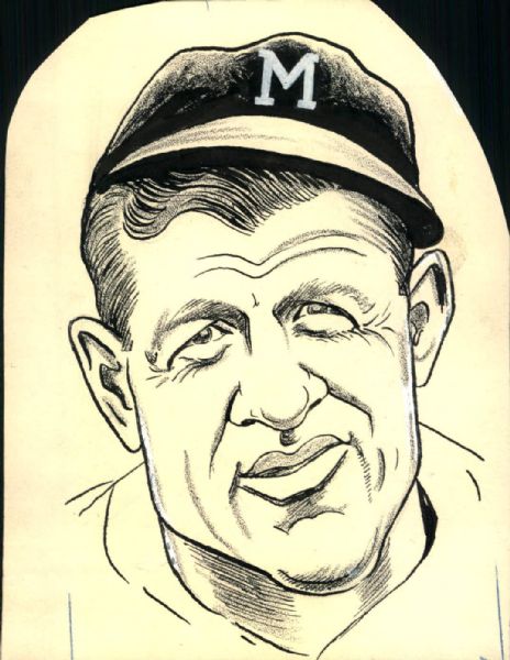 1953 Charlie Grimm Milwaukee Braves "The Sporting News Collection Archives" Original Illustration Artwork (Sporting News Collection Hologram/MEARS Photo LOA)