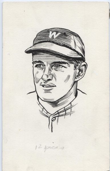 1928-34 Joe Cronin Washington Senators "The Sporting News Collection Archives" 5" x 8.5" Original Illustration Art (Sporting News Collection Hologram/MEARS Photo LOA) Unique 1:1