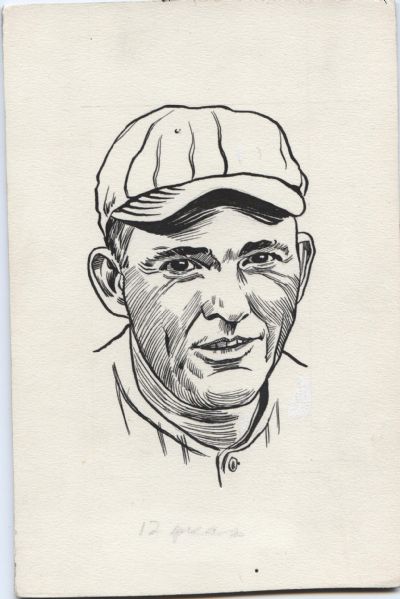 1920-26 Rogers Hornsby St. Louis Cardinals "The Sporting News Collection Archives" 5" x 8" Original Illustration Art (Sporting News Collection Hologram/MEARS Photo LOA) Unique 1:1
