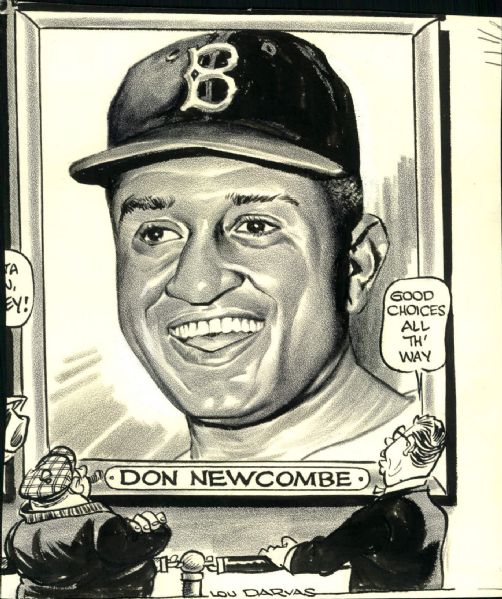 1957 Don Newcombe Brooklyn Dodgers "The Sporting News Collection Archives" 7" x 8" Original Illustration Art (Sporting News Collection Hologram/MEARS Photo LOA) Unique 1:1