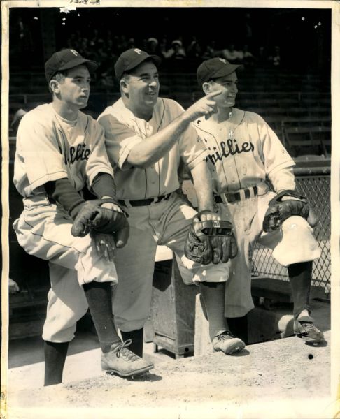 1944 Granville Hamner Fred Fitzsimmons Ralph Caballero Philadelphia Phillies "The Sporting News Collection Archives" Original Photo (Sporting News Collection Hologram/MEARS Photo LOA)