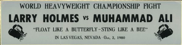 1980 Larry Holmes vs. Muhammad Ali  Oct. 2  Fight 14 1/2" x 3 3/4" Bumper Sticker