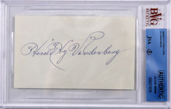 Hy Vandenberg signed 3x5 Index Card (BVG/JSA Authentic & Encapsulated)