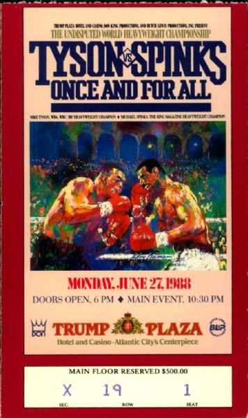1988 Mike Tyson vs. Michael Spinks Heavyweight Championship Fight Ticket Stub