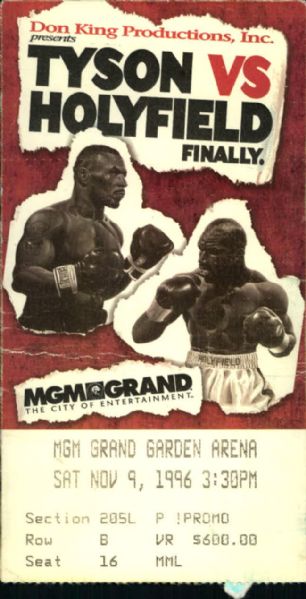 1996 Mike Tyson vs. Evander Holyfield Heavyweight Title Fight Ticket