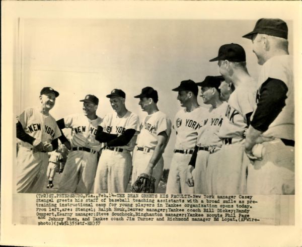 1957 Casey Stengel Talks with his New York Yankees Teaching Assistants