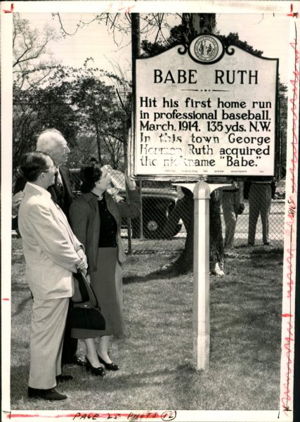 1950s circa Connie Mack Visits Park Where Babe Ruth Hit First Home Run