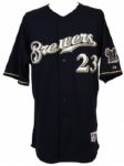 2005 Rickie Weeks Milwaukee Brewers Game Worn Signed Rookie Jersey MLB Hologram (MEARS A10)