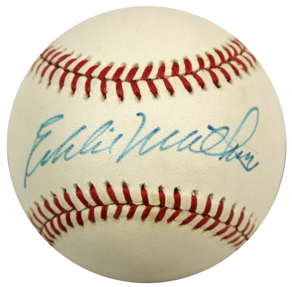 1989-93 Eddie Mathews Milwaukee Braves Single Signed ONL (White) Baseball - JSA 