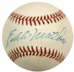 1989-93 Eddie Mathews Milwaukee Braves Single Signed ONL (White) Baseball - JSA 