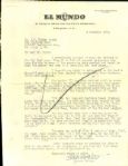 1953 Letter to the Editor of Sporting News from San Juan Puerto Rico "The Sporting News Collection Archives" Origianl Letter (Sporting News Collection Hologram/MEARS Auction LOA)