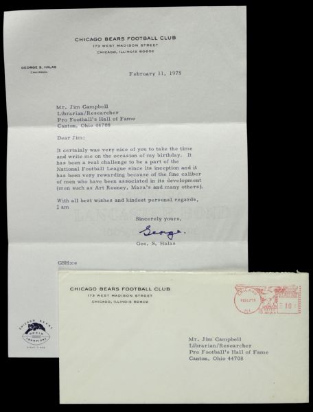 1975 George Halas Chicago Bears Signed Response Letter - JSA