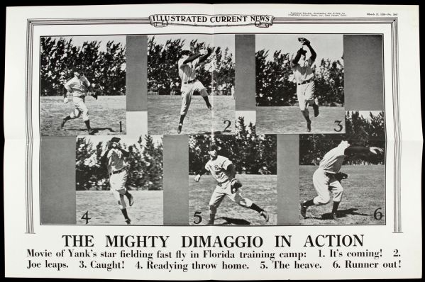 1939 Joe DiMaggio New York Yankees Illustrated Current News 19" x 12 1/2" Poster