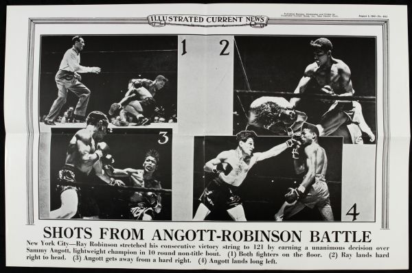 1942 Sugar Ray Robinson vs. Sammy Angott Illustrated Current News 19" x 12 1/2" Poster