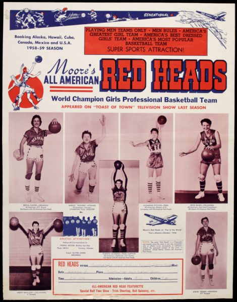 1958-59 Moores All American Red Heads Traveling Basketball Team Promotional 17 1/2" x 22 1/2" Poster 
