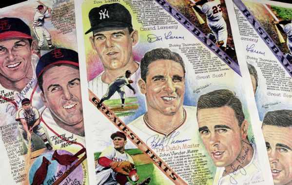 Baseball Greats Signed 11" x 14" Print - Lot of 3 With Stan Musial Don Larsen Enos Slaughter - JSA 