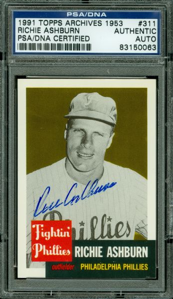 1991 Topps Archives Richie Ashburn Phillies Signed Card #311 PSA/DNA Encapsulated
