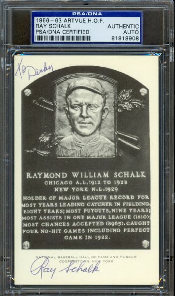 1956-63 Artvue H.O.F. Ray Schalk Signed B&W Plaque PSA/DNA Encapsulated